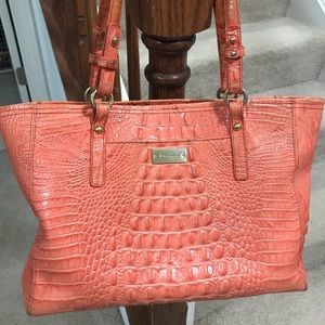 Brahmin orange leather handbag, shoulder bag, tote